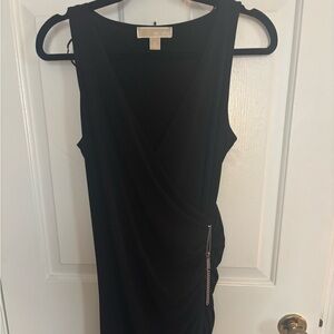 MICHAEL Michael Kors Black Sleeveless Faux-Wrap Dress with Chain Zip Accent
